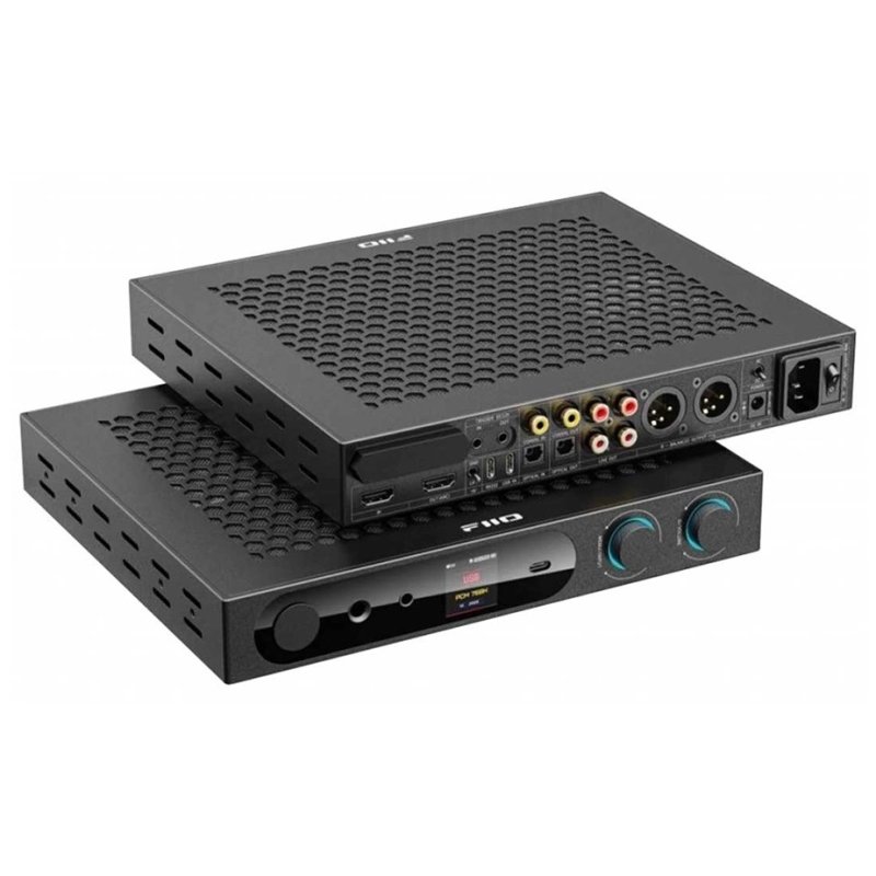 FiiO K19 Desktop DAC and Headphone Amplifier Black - Front and Rear Angle