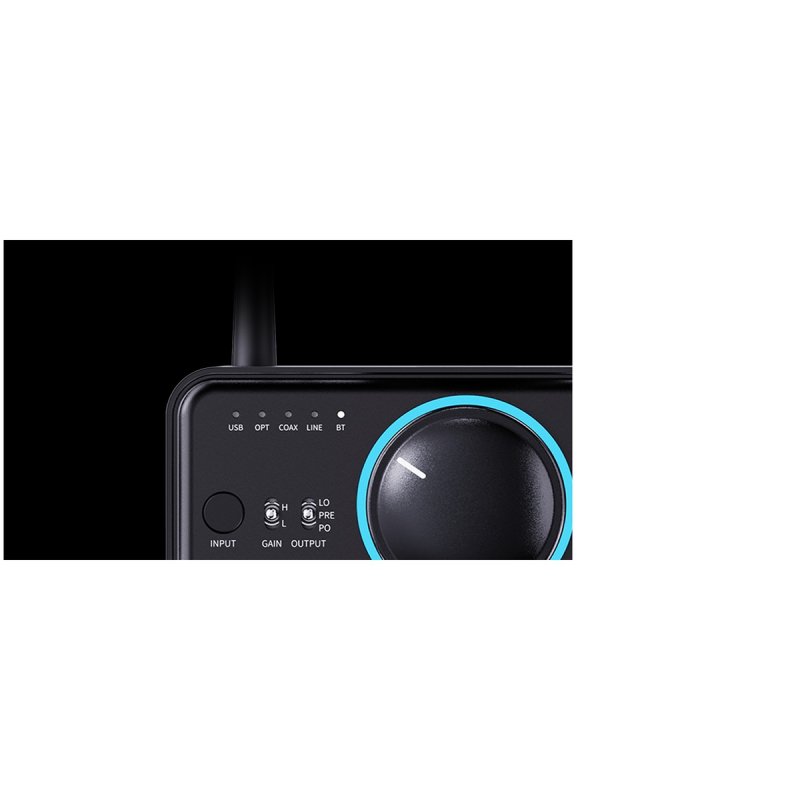 FiiO K7 Bluetooth Edition - close-up of input selector and BT LED