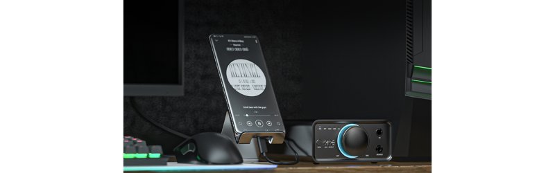 FiiO K7 in a desktop setup with smartphone source