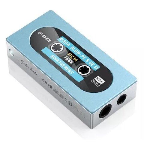 FiiO KA15 Sky Blue angled view with display