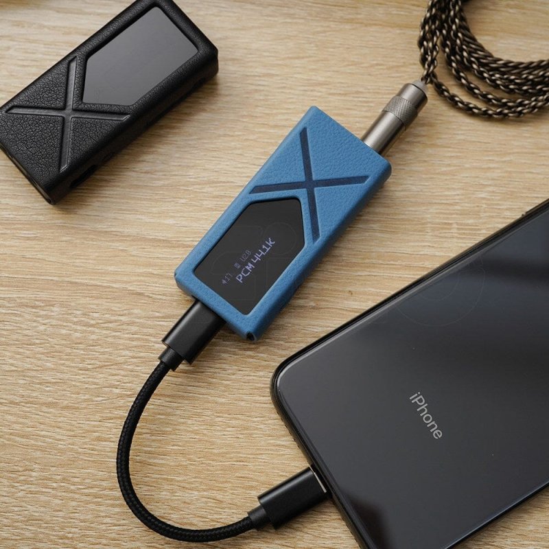 FiiO KA17 - Blue - Lifestyle with iPhone