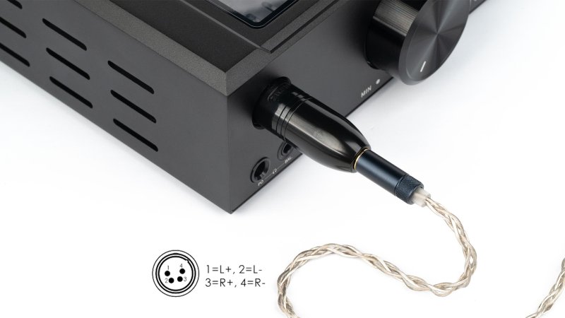 FiiO LX-4.4M plugged into XLR port with headphone cable
