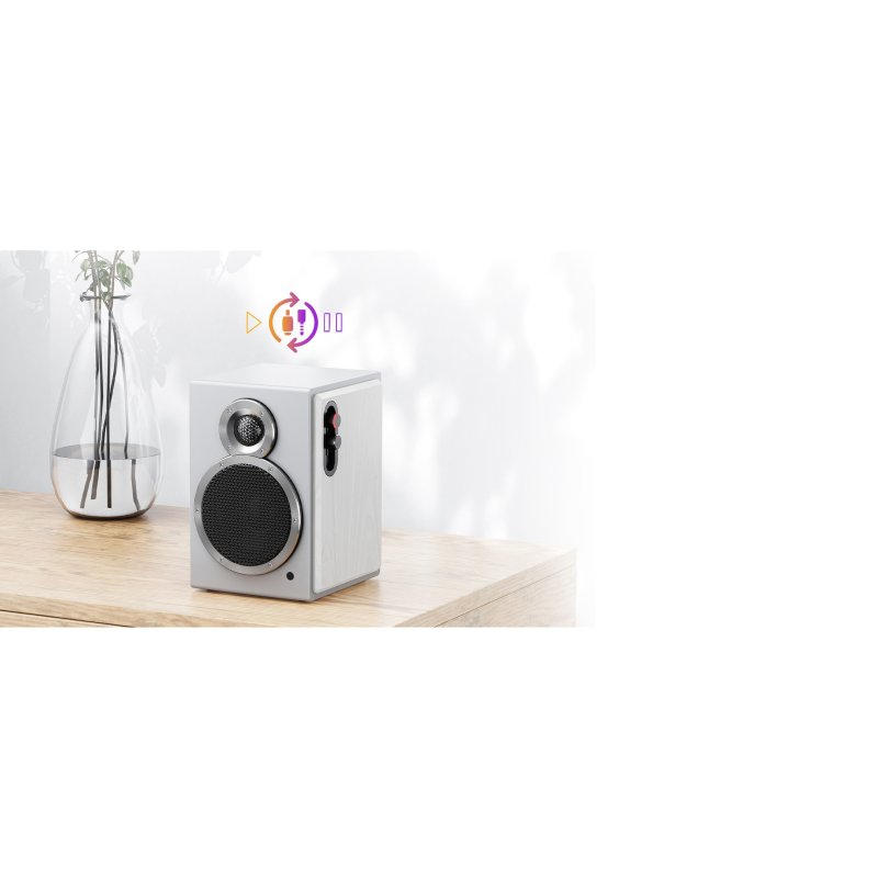 FiiO SA1 Desktop Active Speaker White - lifestyle on shelf