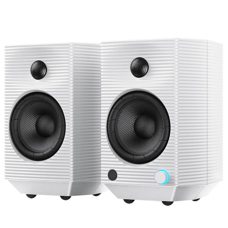 FiiO SP5 Active Desktop Speakers - White - pair 3/4 angle view