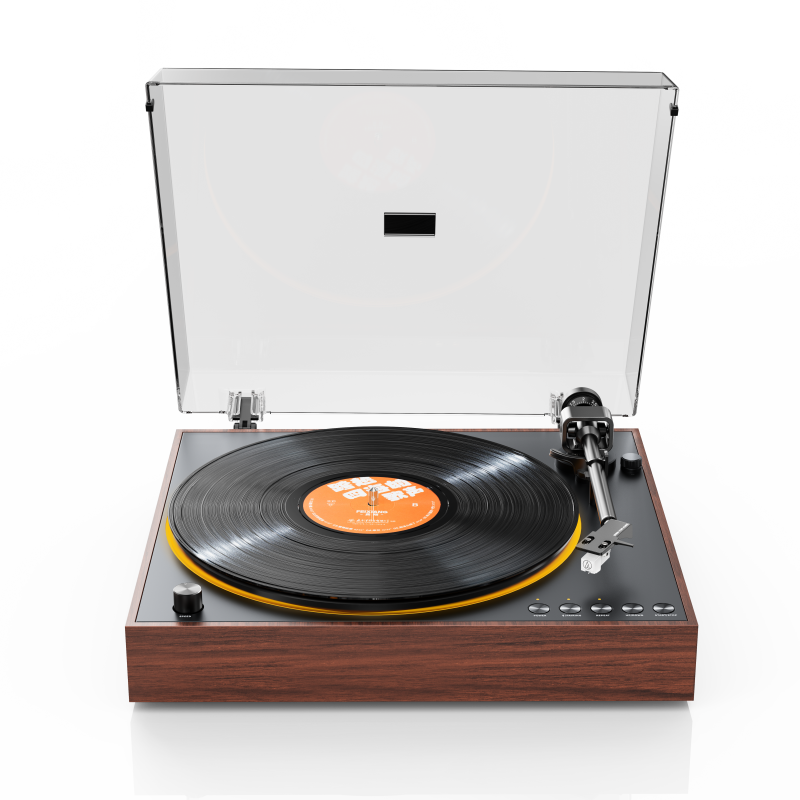FiiO TT11 Brown turntable with dust cover raised