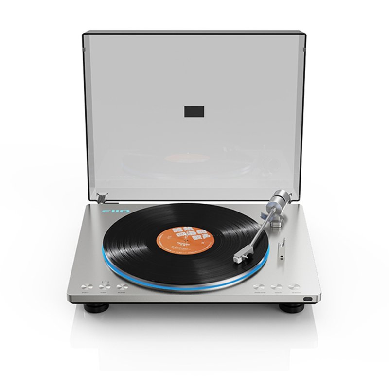 FiiO TT13 Turntable with Bluetooth - Silver - front view with dust cover open