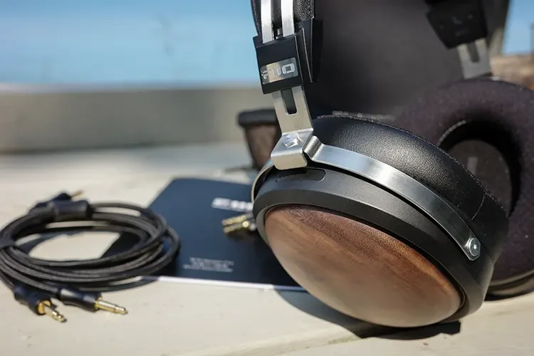 FiiO FT1 Black Walnut ear cup side profile with cables