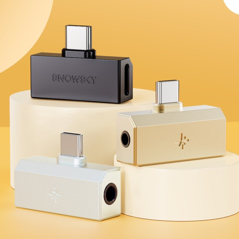 FiiO Tiny A product family - Black, Gold, and Silver on display stands