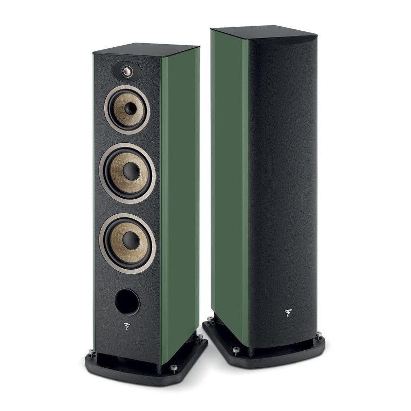 Focal Aria Evo X N4 Moss Green High Gloss pair, grille on and off