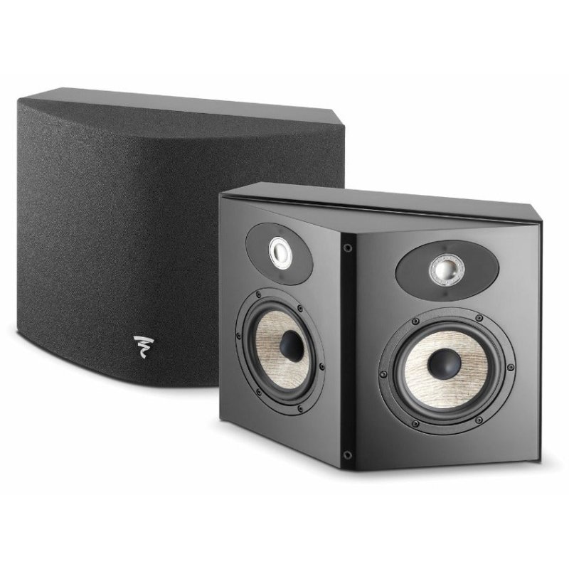 Focal Aria SR900 Surround Speaker Black - grille on and grille off views
