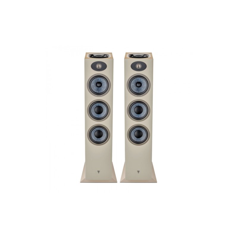 Focal Theva N3-D Light Wood - front with grilles removed showing Slatefibre drivers