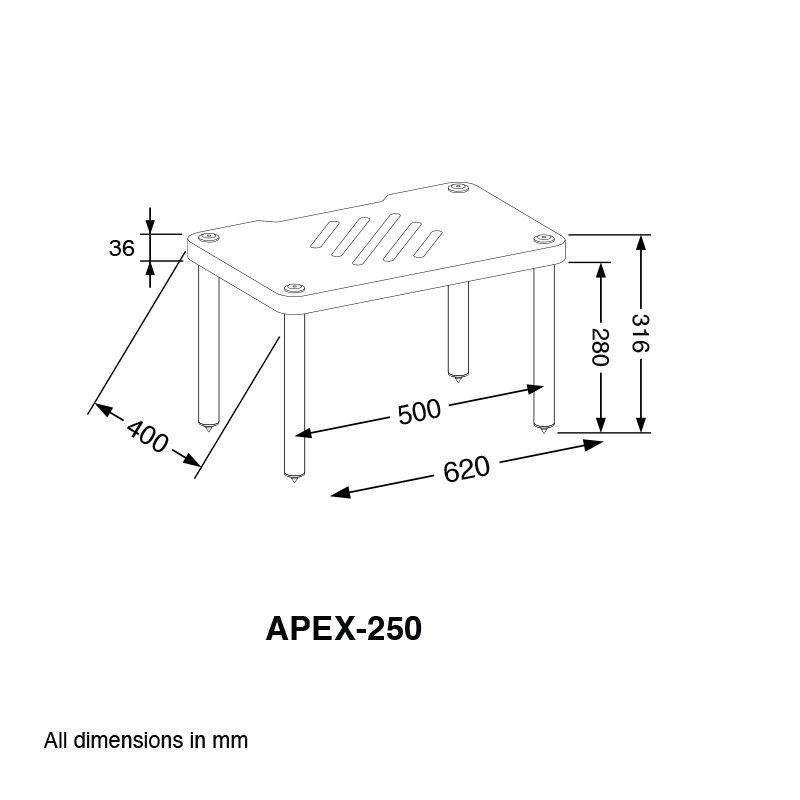 Forged Audio APEX-250 Dimensions