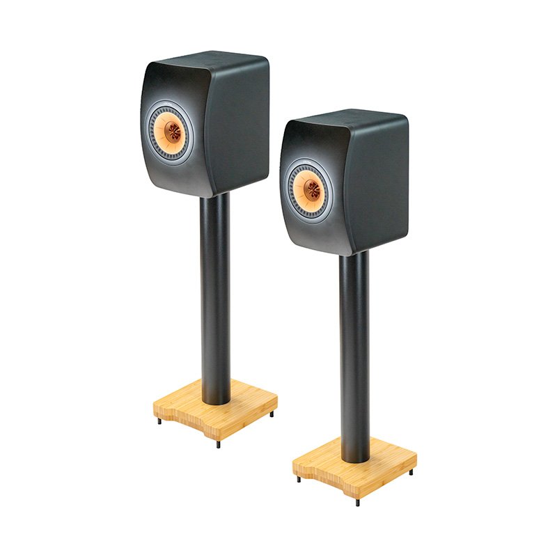 Forged Audio BAM-600 speaker stand front view angled pair with KEF LS50 speakers (not included)