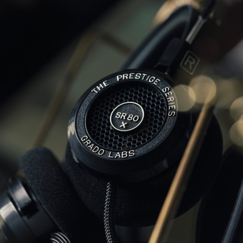 Grado SR80X Prestige Headphones — lifestyle close-up
