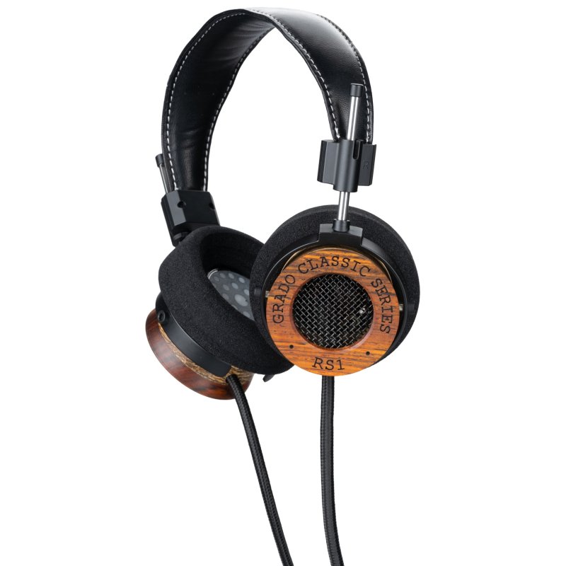 Grado RS1 Classic headphones three-quarter angle showing tri-wood housing