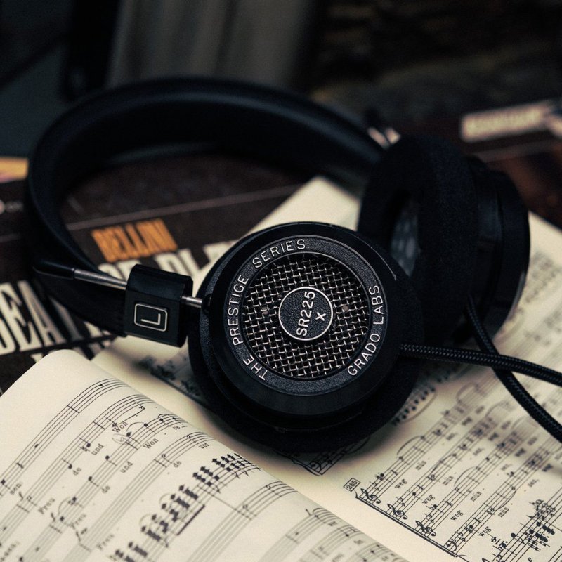 Grado SR225x Open-Back Headphones — flat lay with 6.3mm adapter