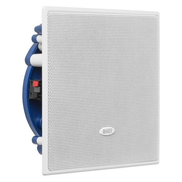 KEF Ci130.2CS in-ceiling speaker angled view with grille fitted