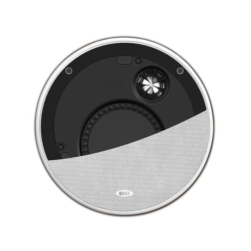 KEF Ci160TR Ultra-Thin In-Ceiling Speaker — front view with grille partially removed