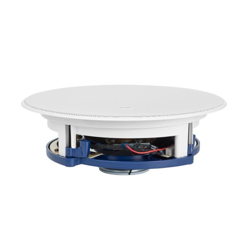 KEF Ci200.2CR in-ceiling speaker side profile with white grille fitted