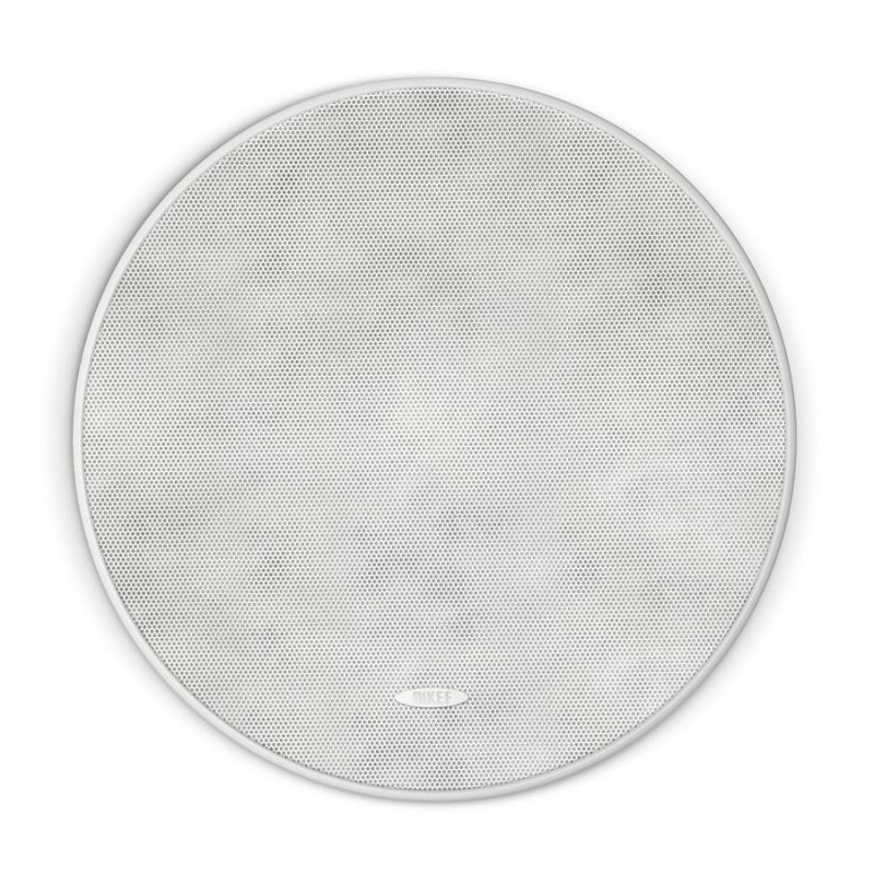 KEF Ci200.2CR in-ceiling speaker front view with white paintable grille fitted