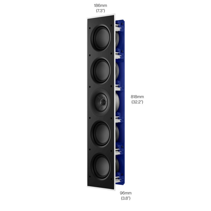 KEF Ci5120QLM-THX In-Wall Speaker angled view with dimensions