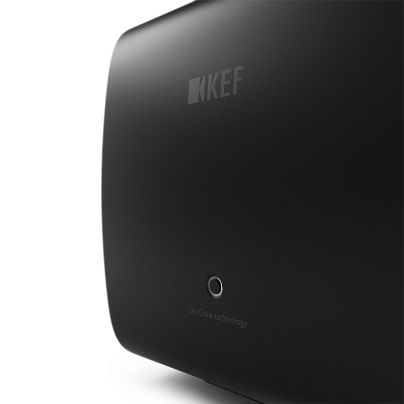 KEF KC62 Subwoofer Carbon Black — front panel close-up