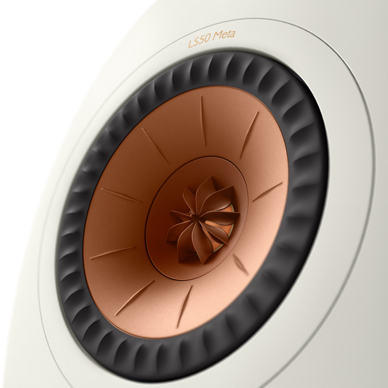 KEF LS50 Meta Bookshelf Speakers Mineral White (Pair) — Uni-Q driver close-up