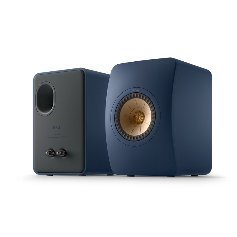 KEF LS50 Meta Bookshelf Speakers Royal Blue (Pair) — front and rear view
