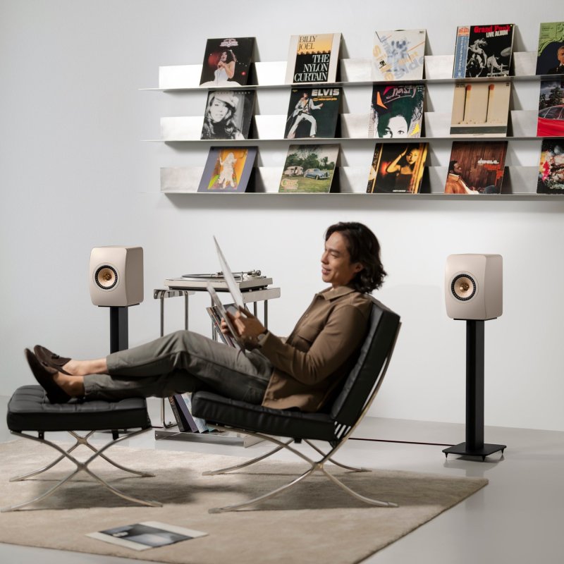 KEF LS50 Meta Bookshelf Speakers Sand Shell (Pair) - lifestyle