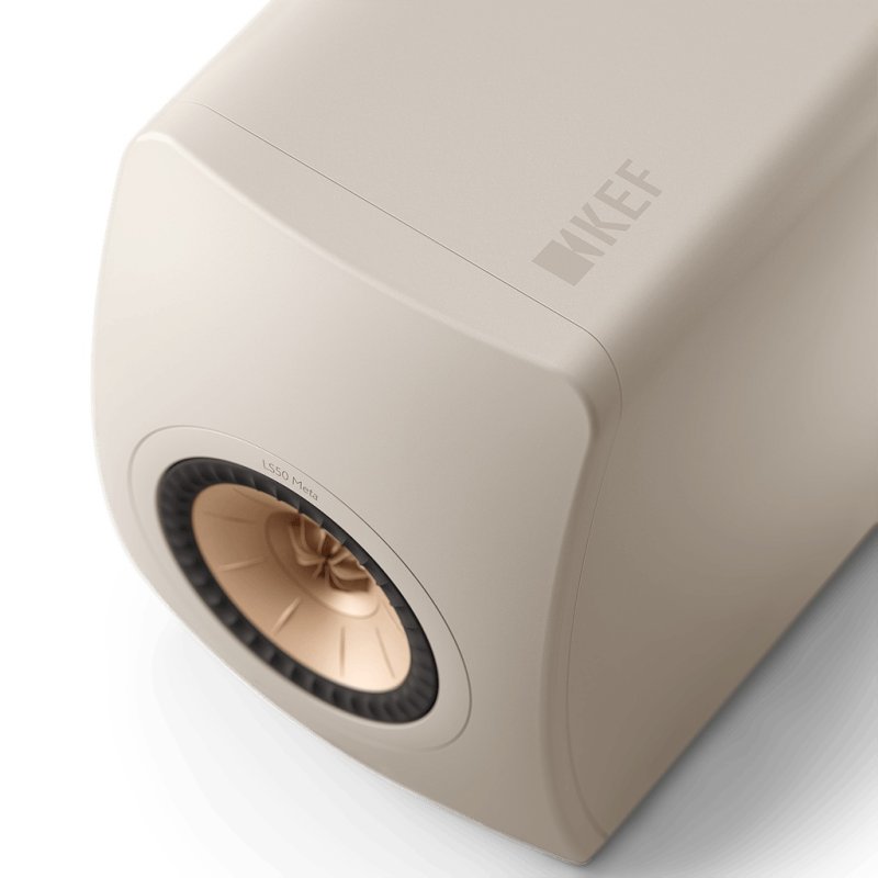KEF LS50 Meta Bookshelf Speakers Sand Shell (Pair) - top angle view
