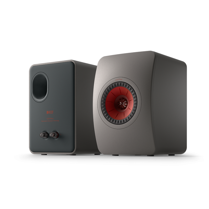 KEF LS50 Meta Bookshelf Speakers Titanium Grey (Pair) — front and rear view