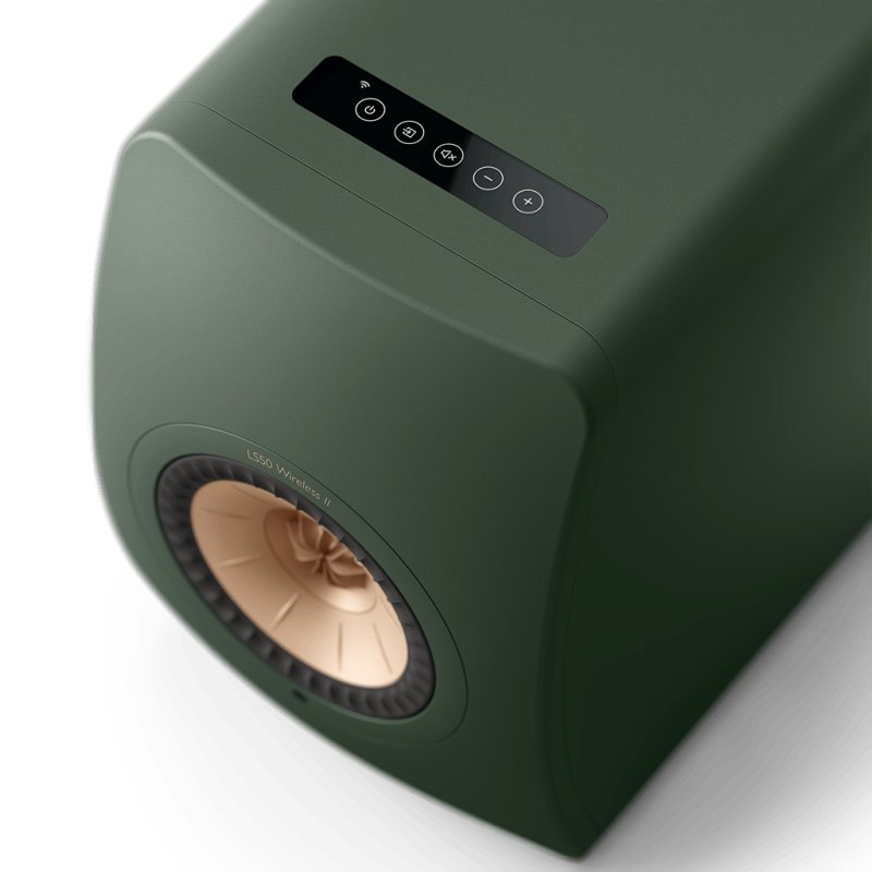 KEF LS50 Wireless II Moss Green top panel touch controls detail