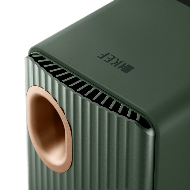 KEF LS50 Wireless II Moss Green rear heatsink and port detail