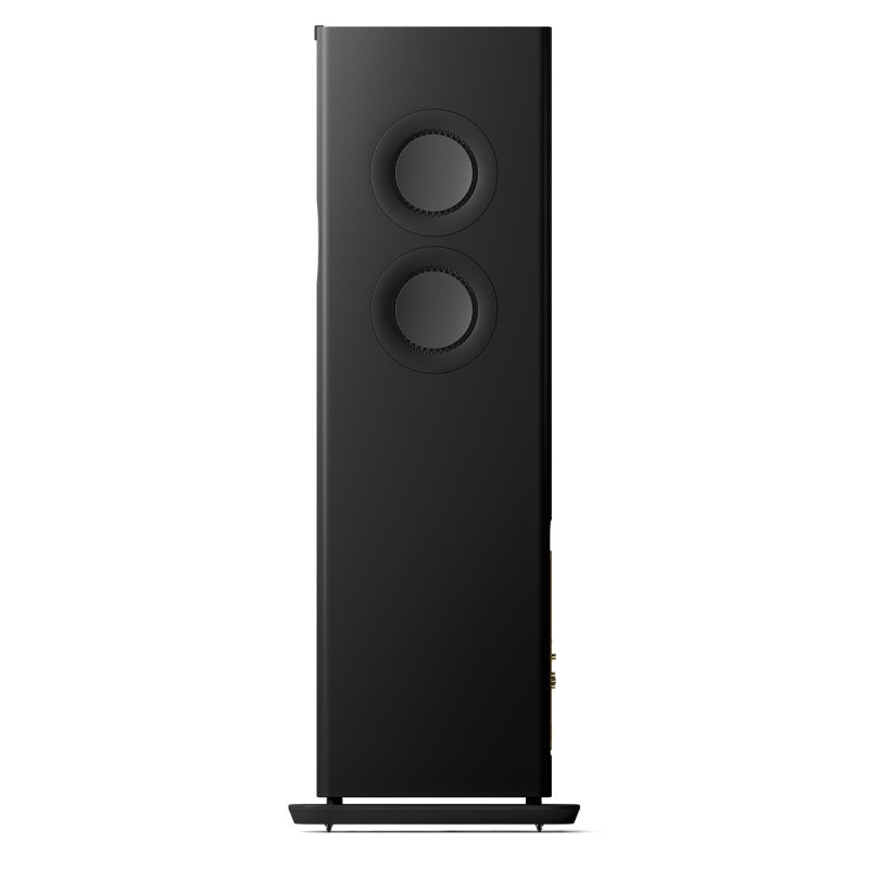 KEF LS60 Wireless Floorstanding Speakers Carbon Black (Pair), side view showing the Uni-Core force cancelling drivers