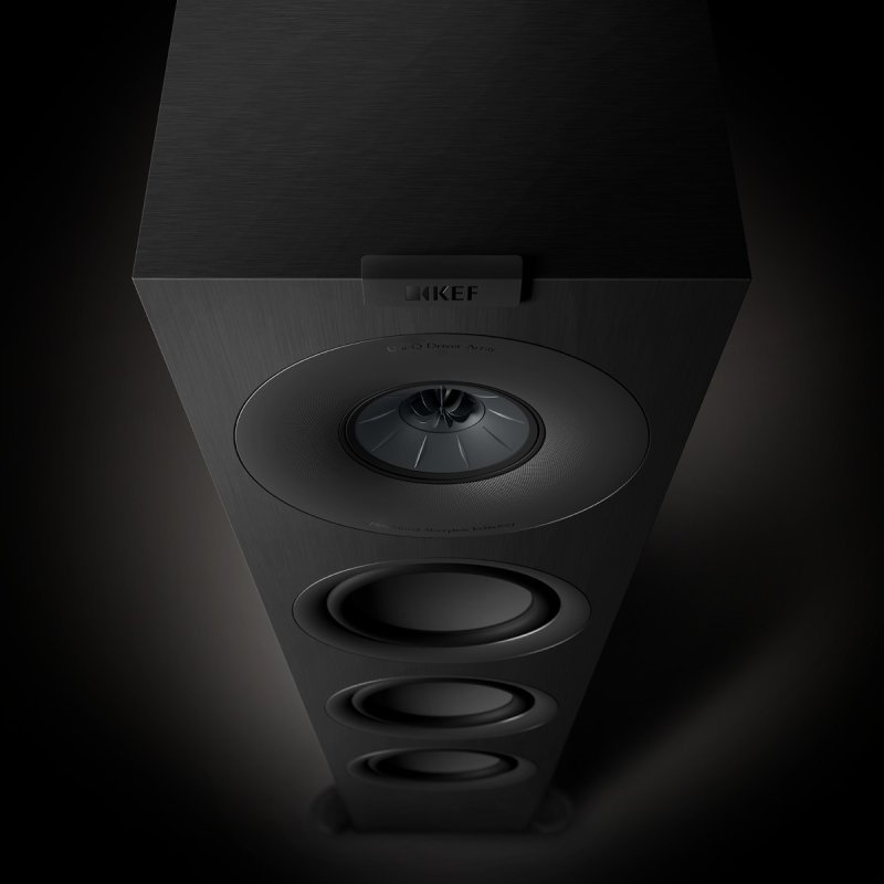 KEF Q11 Meta Floorstanding Speakers Satin Black - top-down view of the Uni-Q driver array and bass drivers