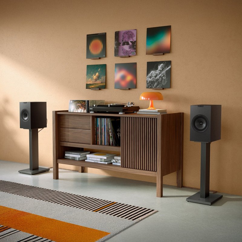 KEF Q3 Meta Bookshelf Speakers Satin Black (Pair) - lifestyle room setting