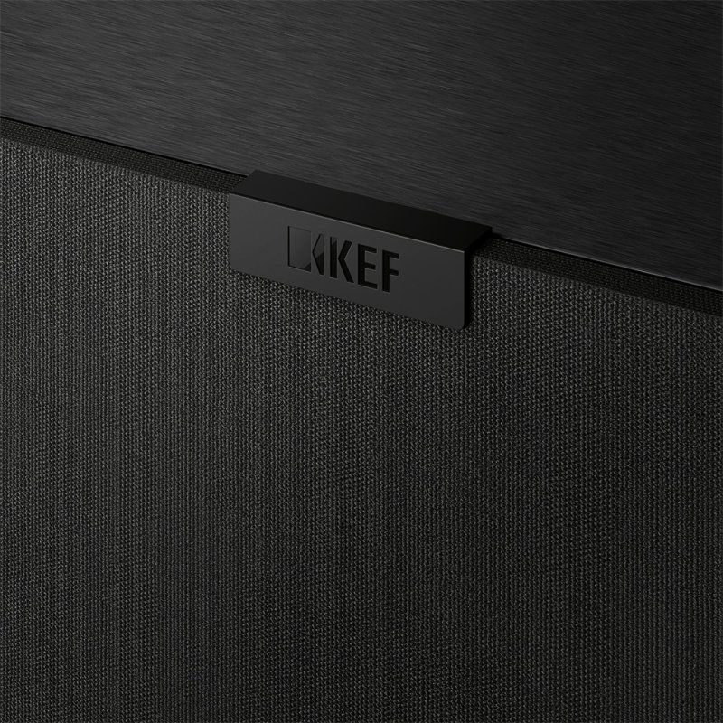 KEF Q4 Meta On-Wall Speaker Satin Black, grille and badge detail
