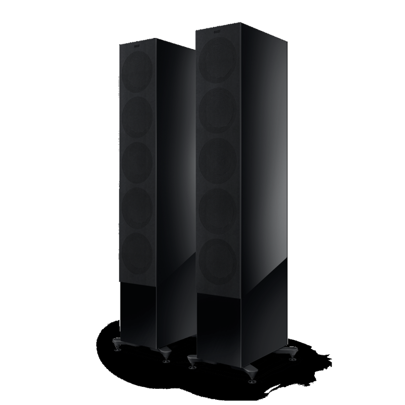 KEF R11 Floorstanding Speakers Gloss Black (Pair) — pair with grilles