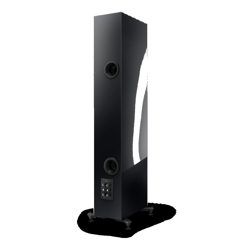 KEF R11 Floorstanding Speakers Gloss Black (Pair) — rear three-quarter showing ports