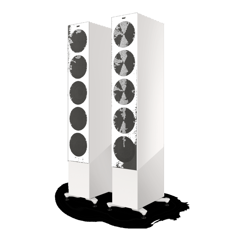 KEF R11 Floorstanding Speakers Gloss White (Pair) — pair with grilles