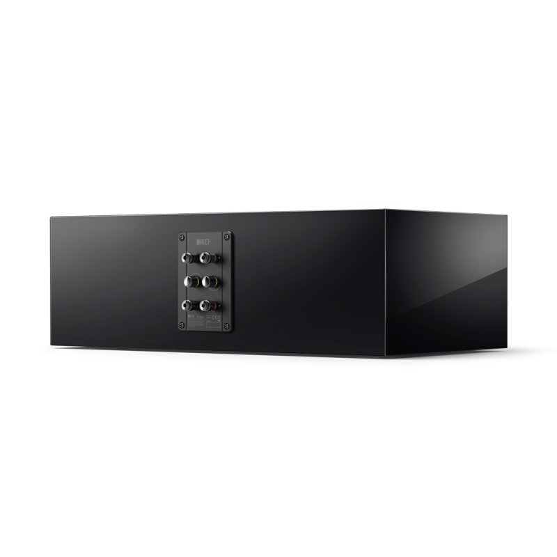 KEF R2 Meta Centre Speaker Black Gloss, rear panel with bi-wire speaker terminals