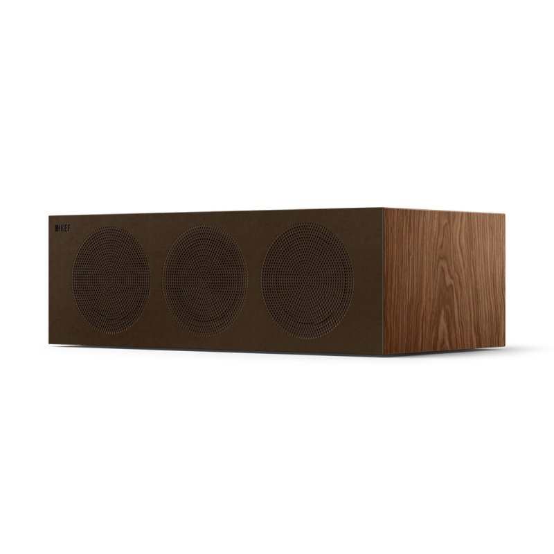 KEF R2 Meta Centre Speaker Walnut, with magnetic microfibre grille fitted