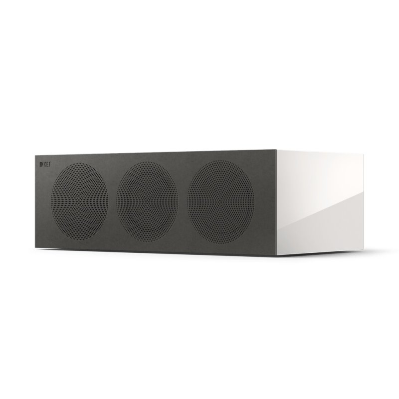 KEF R2 Meta Centre Speaker White Gloss, with magnetic microfibre grille fitted