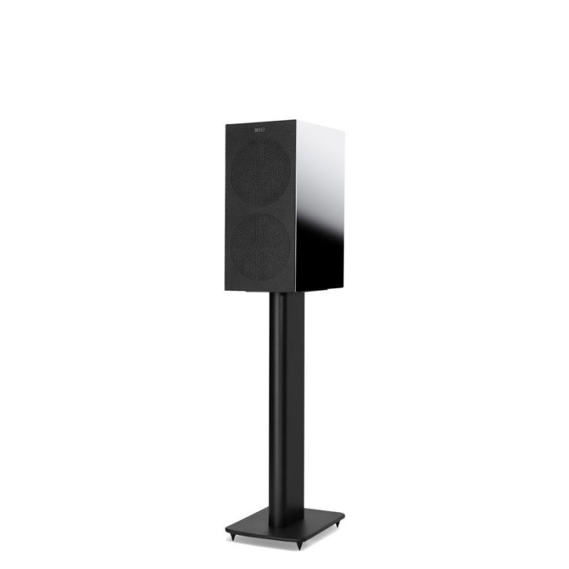 KEF R3 Standmount Speakers Gloss Black (Pair) — front view (grille on)