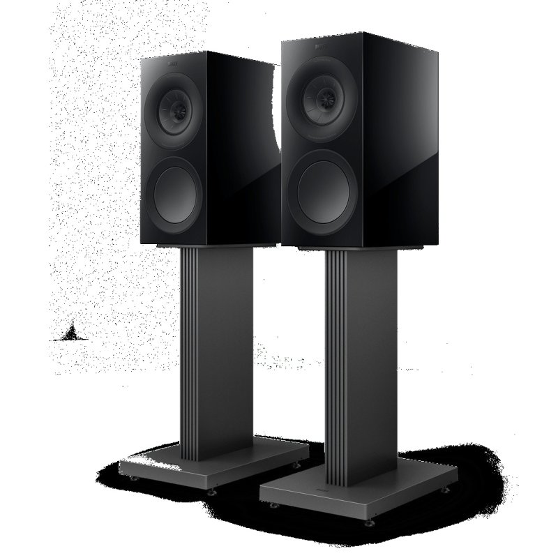 KEF R3 Meta Standmount Speakers Black (Pair) — with stands