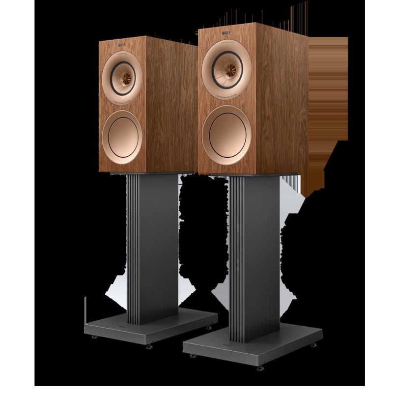 KEF R3 Meta Standmount Speakers Walnut (Pair) — with stands