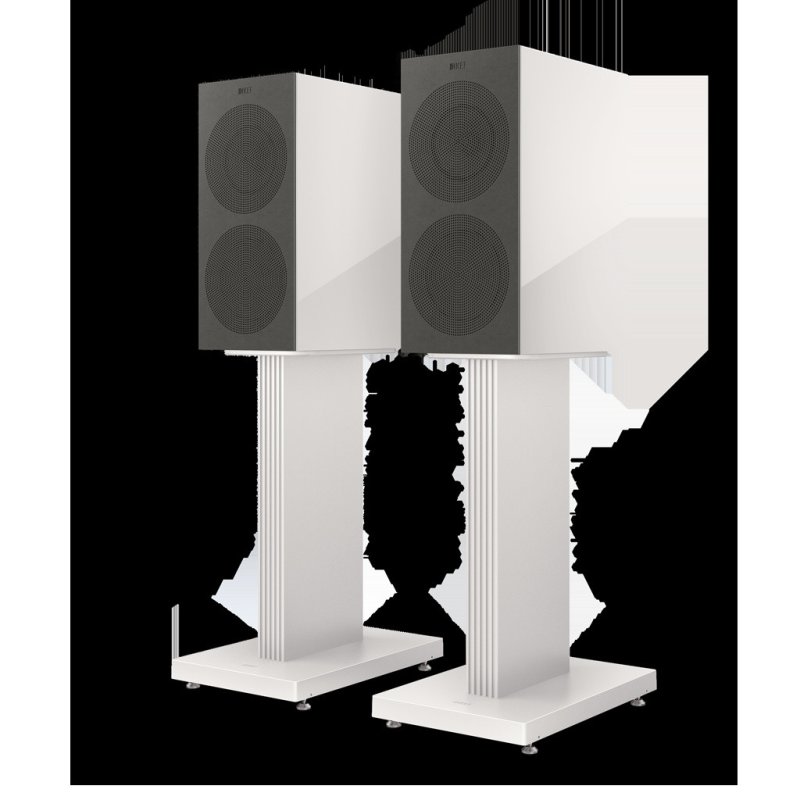 KEF R3 Meta Standmount Speakers White (Pair) — rear view with stands