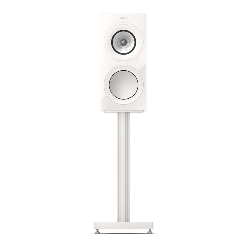 KEF R3 Meta Standmount Speakers White (Pair) — single front view on stand