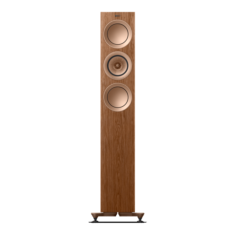 KEF R5 Meta Floorstanding Speakers Walnut (Pair) — front view