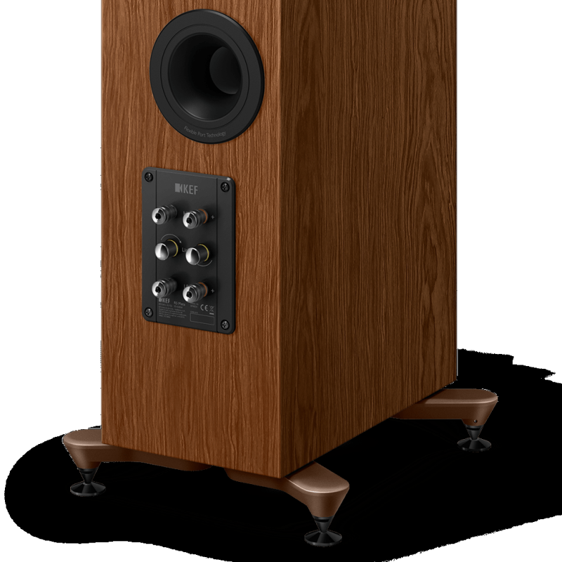 KEF R5 Meta Floorstanding Speakers Walnut (Pair) — rear panel detail